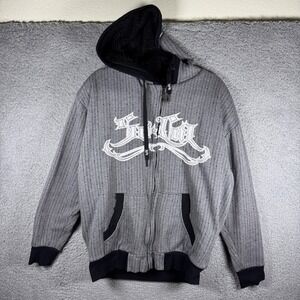 Vintage So Cal Hoodie Sweatshirt Mens M Black Pinstripes Stars Skater Zip Y2K